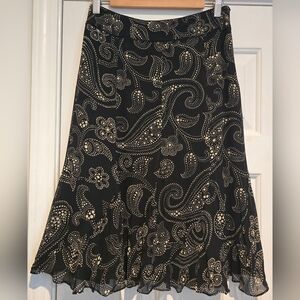 Women's Ann Taylor Lined Silk Skirt Black & Tan Size 4 Paisley